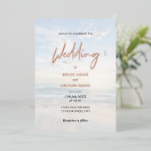 Minimalistische Elegante Scriptie Foto Strand Huwe Folie Uitnodiging (Staand Voorkant)