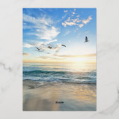 Minimalistische Elegante Scriptie Foto Strand Huwe Folie Uitnodiging (Achterkant)