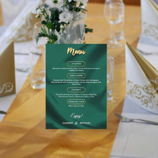 Minimalistische Elegante Smaragd & Gouden Script B Menu