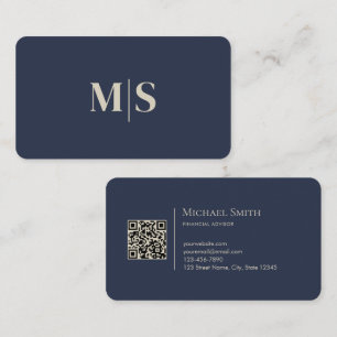 Minimalistische Elegante Stofblauwe Initiaal QR Co Visitekaartje