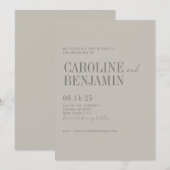Minimalistische Elegante Taupe Grijs Schrift Trouw Kaart (Voorkant / Achterkant)