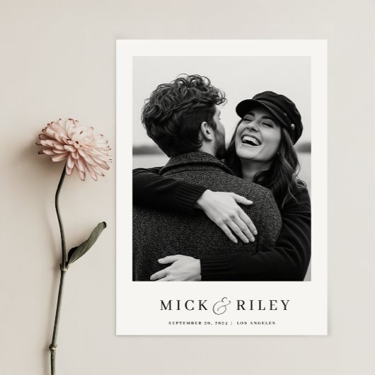 Minimalistische elegante tekst en foto bruiloft save the date