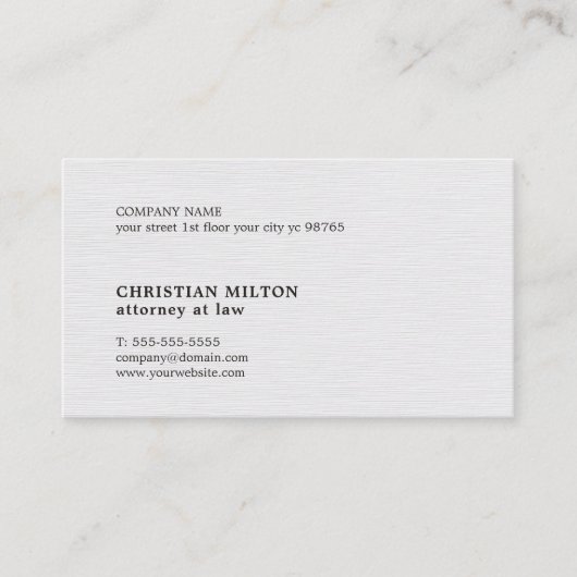 Minimalistische Elegante Textuur Witte Advocaat Visitekaartje (Voorkant)
