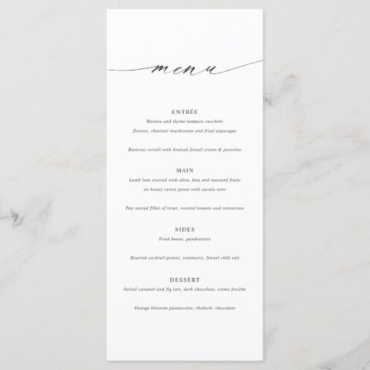 Minimalistische Elegante Trouw Menu Kaart (Voorkant)