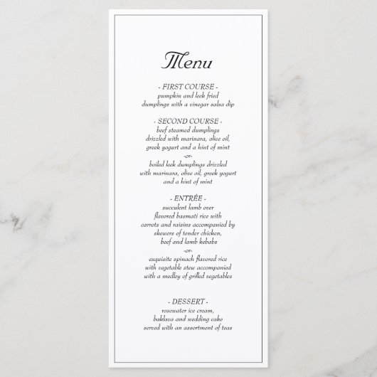 Minimalistische Elegante Trouwdiner Menu (Voorkant)
