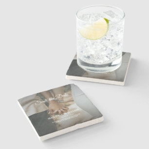 Minimalistische Elegante Trouwfoto Save The Date Stenen Onderzetter