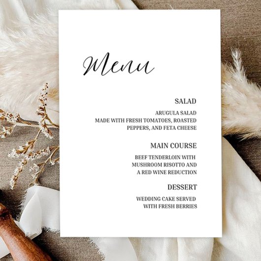 Minimalistische Elegante Trouwmenu  RSVP Kaartje