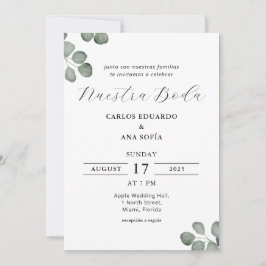 Minimalistische elegante tweetalige Spaanse bruilo Kaart