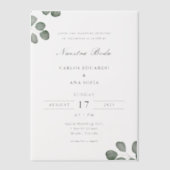 Minimalistische elegante tweetalige Spaanse bruilo Vellum Uitnodigingen (Voorkant)