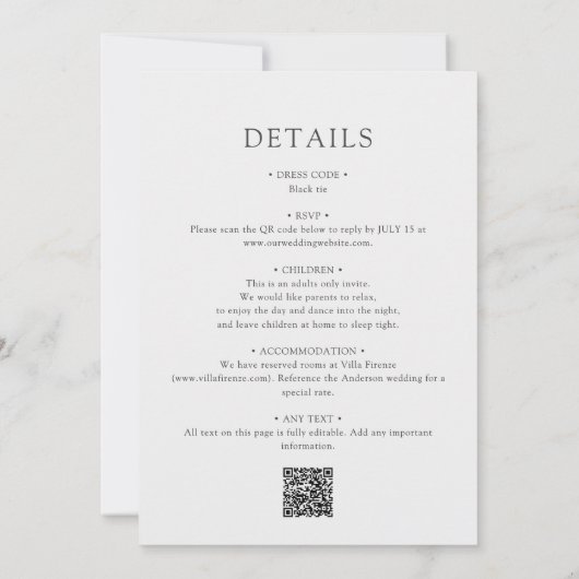 Minimalistische elegante typografie All-in-One bru Kaart (Achterkant)