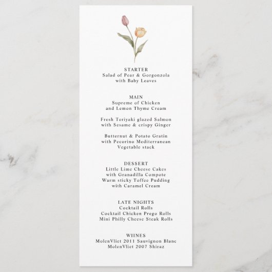 Minimalistische Elegante Typografie Tulp Bloemenbr Menu (Voorkant)