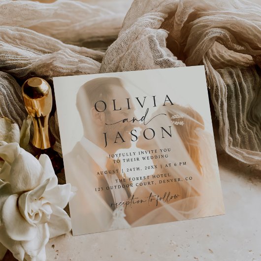 Minimalistische elegante vierkante foto bruiloft kaart