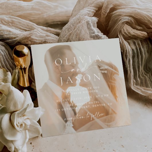 Minimalistische elegante vierkante foto bruiloft kaart