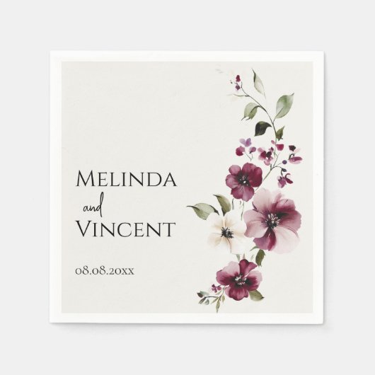 Minimalistische Elegante Waterverf Bloemen Servet (Voorkant)