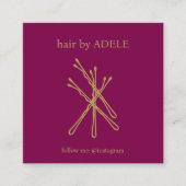 Minimalistische Elegante Wijn Rood Gouden Haar Pin Vierkante Visitekaartje (Voorkant)