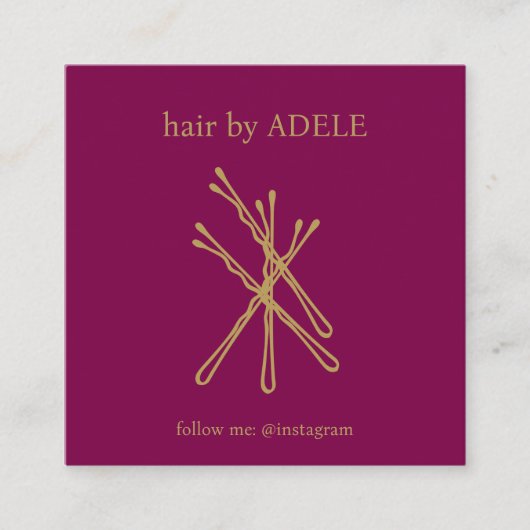 Minimalistische Elegante Wijn Rood Gouden Haar Pin Vierkante Visitekaartje (Voorkant)