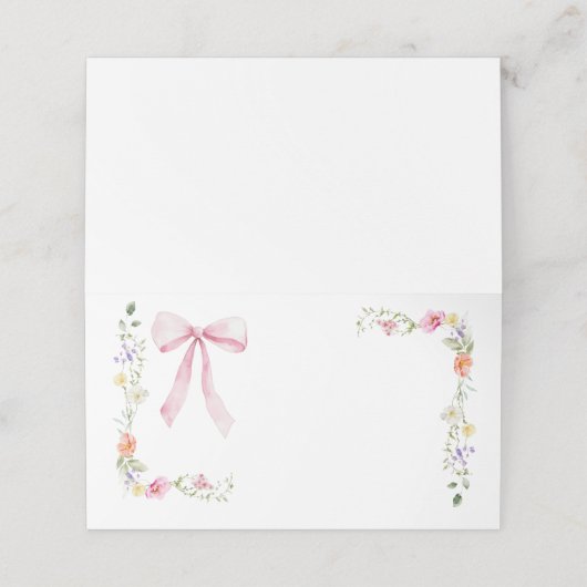Minimalistische elegante wildflower Bow plaatskaar Plaatskaartje (Buitenkant ongevouwen)