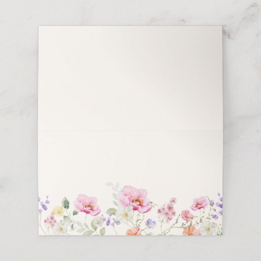 Minimalistische elegante wildflowers trouwkaart plaatskaartje (Buitenkant ongevouwen)