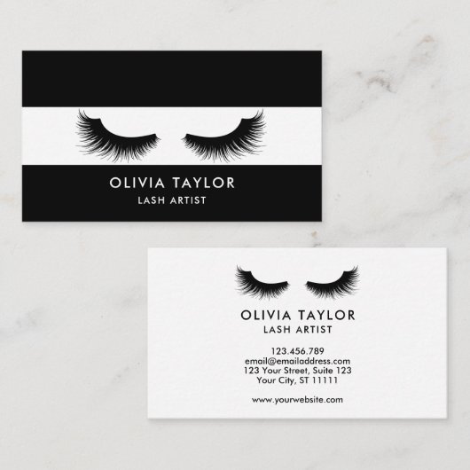 Minimalistische elegante wimpers zwart en wit visitekaartje (Voorkant / Achterkant)