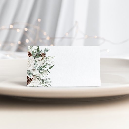 Minimalistische elegante winter evergreen bruiloft plaatskaartje