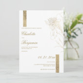 Minimalistische elegante witgouden bloemenbruiloft kaart (Staand voorkant)