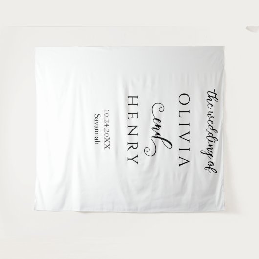 Minimalistische Elegante Witte Bruiloft Banner Wandkleed (Voorkant (horizontaal))
