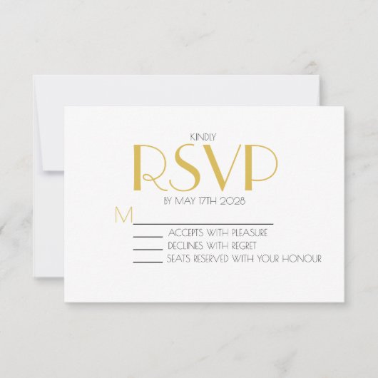 Minimalistische Elegante Witte en Gouden Huwelijk RSVP Kaartje (Voorkant)