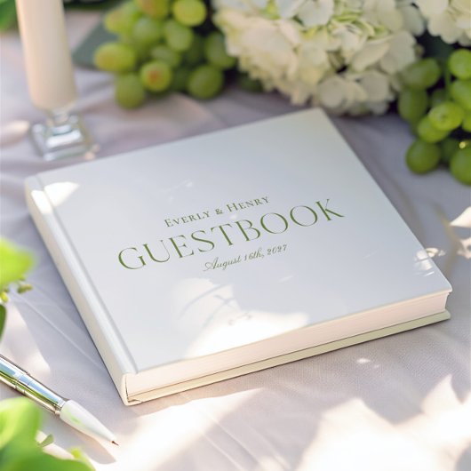 Minimalistische elegante witte en wijze groene bru gastenboek