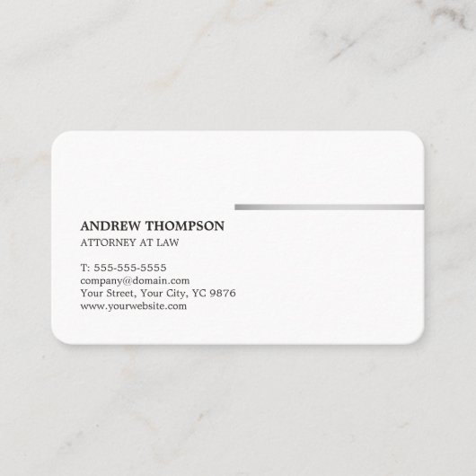 Minimalistische elegante witte faux zilveren lijn  visitekaartje (Voorkant)