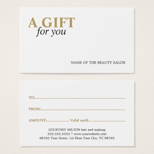 Minimalistische elegante witte gouden gele schoonh visitekaartje (Voorkant /achterkant)