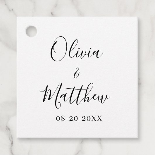 Minimalistische elegante witte klassieke bruiloft bedankjes labels (Voorkant)