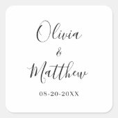Minimalistische elegante witte klassieke bruiloft vierkante sticker (Voorkant)