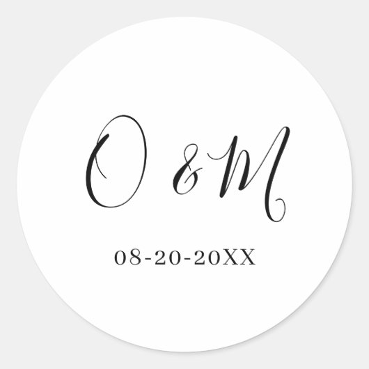 Minimalistische Elegante Witte Monogram Klassieke  Ronde Sticker (Voorkant)