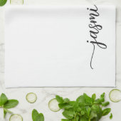 Minimalistische Elegante Witte Monogram Naam Scrip Theedoek (Gevouwen)