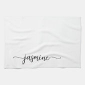 Minimalistische Elegante Witte Monogram Naam Scrip Theedoek (Horizontaal)