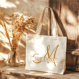 Minimalistische Elegante Zand Monogram Bruidsmeisj Tote Bag
