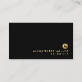 Minimalistische Elegante Zwar Gouden Monogram Visitekaartje