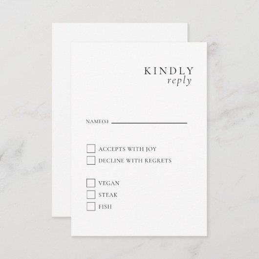 Minimalistische Elegante Zwart en Wit RSVP kaart (Voorkant / Achterkant)