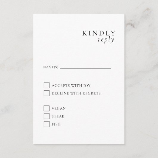 Minimalistische Elegante Zwart en Wit RSVP kaart (Voorkant)