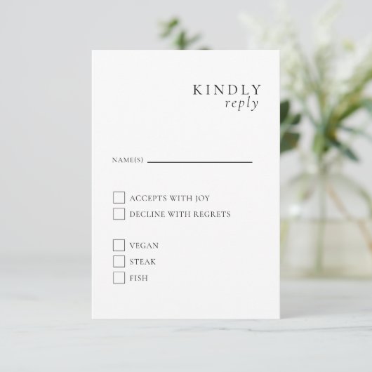 Minimalistische Elegante Zwart en Wit RSVP kaart (Staand voorkant)
