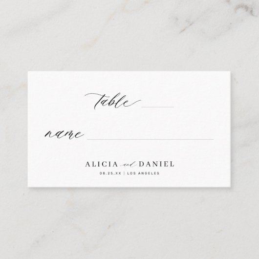 Minimalistische elegante zwart-wit bruiloft plaatskaartje (Voorkant)