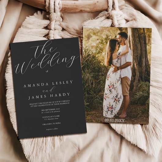 Minimalistische Elegante Zwart & Wit Bruiloft Uitn Kaart