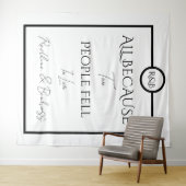 Minimalistische Elegante Zwart-Wit Bruiloft Wandkleed (In Situ (horizontaal))