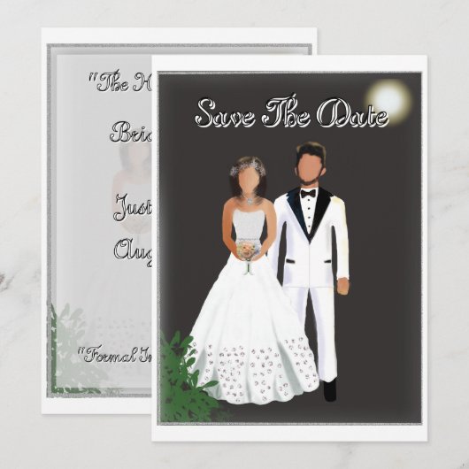 Minimalistische elegante zwart-wit Save the Date (Voorkant / Achterkant)