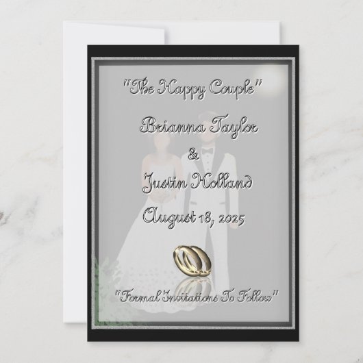 Minimalistische elegante zwart-wit save the date (Achterkant)