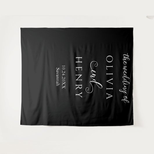 Minimalistische Elegante Zwarte Bruiloft Banner Wandkleed (Voorkant (horizontaal))