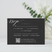 Minimalistische elegante zwarte bruiloft RSVP kaartje (Staand voorkant)