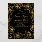 Minimalistische Elegante Zwarte en gouden Bloemen  Folie Uitnodiging (Voorkant)