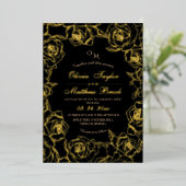 Minimalistische Elegante Zwarte en gouden Bloemen Folie Uitnodiging (Staand Voorkant)