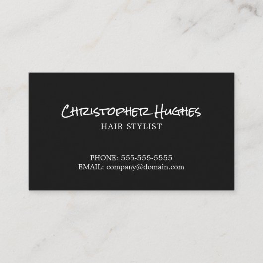 Minimalistische elegante zwarte en witte hairdress visitekaartje (Voorkant)